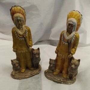 Native American Man With Wolf Statue 1991 TMD